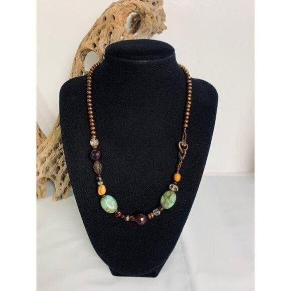 19" Necklace of Turquoise Khaulite Copper Pearls Gemstones and Crystals - Picture 1 of 8